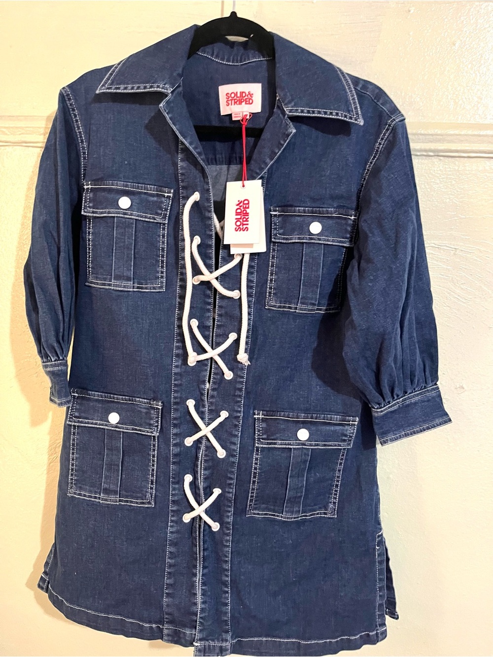SOLID & STRIPED Dark Blue Denim Lace-Up Shirt Jacket